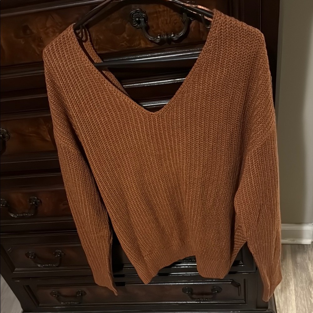 Women's Brown V-Neck Sweater